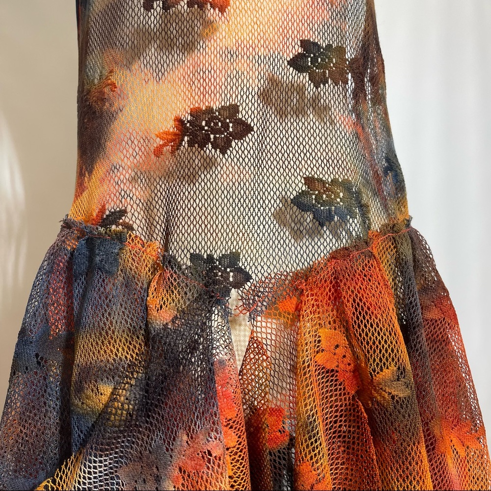 Free People • Fairy Grunge Tiered Floral Mesh Rust Tie Dye Mini Slip Dress S - Picture 7 of 9